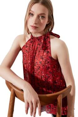 TRENDYOL Damen Bloemenpatroon verbindingsdetail plastic Blouse, Rot, 40 EU von TRENDYOL