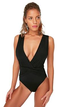 TRENDYOL Damen Breasted Collar Mayo One Piece Swimsuit, Schwarz, 40 EU von TRENDYOL