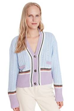 TRENDYOL Damen Cardigan With V-neck, Colour Block Cut Pullover, Blau, M EU von TRENDYOL