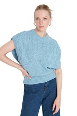 TRENDYOL Damen Crew Neck Cable Knit Regular Vest Sweater, Blau, S EU von TRENDYOL