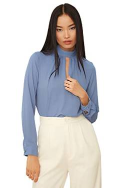 TRENDYOL Damen Detaillierte Bluse des Blauen Kragens Blouse, Blau, 40 EU von TRENDYOL