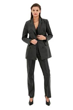 TRENDYOL Damen Detaillierte Künstliche Leder-blazer-jacke Black Pocket Detailed Artificial Leather Blazer Jacket,, Schwarz, 36 EU von TRENDYOL