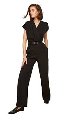 TRENDYOL Damen Einfarbig Gewölbt Detailliert Gewebter Jumpsuit Overall, Schwarz, 42 von TRENDYOL