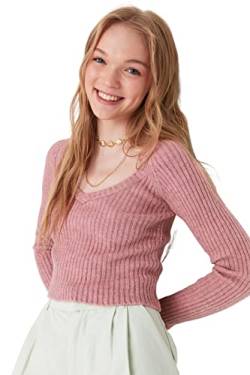 TRENDYOL Damen Einfarbiger Pullover mit U-Ausschnitt Sweatshirt, Getrocknete Rose, S von TRENDYOL