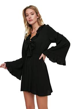 TRENDYOL Damen Frill Detailliertes Viskose-Strandkleid Dress, Schwarz, 40 von TRENDYOL