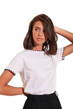 TRENDYOL Damen Geborduurd basic T-shirt met kant T Shirt, Weiß, XL EU von TRENDYOL