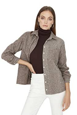 TRENDYOL Damen Hemdblusenkragen Fischgrat Oversize Hemd Shirt, Brown, 40 von TRENDYOL