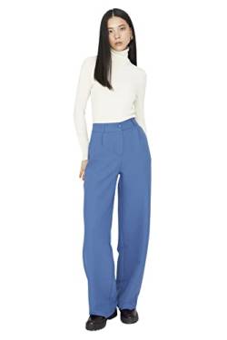 TRENDYOL Damen Herren Mittlerer Bund Wide Leg Hose Pants, Blau, 38 von TRENDYOL