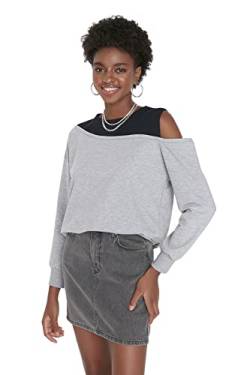 TRENDYOL Damen High Neck Colour Block Fitted Sweatshirt, Grau, S EU von TRENDYOL