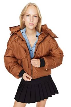 TRENDYOL Damen Hood Unisex Oversize Winter Jacket Coat, Braun, S EU von TRENDYOL