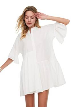 TRENDYOL Damen Ist Asymmetrisches Gefristertes Strandkleid Dress, Weiß, 38 EU von TRENDYOL