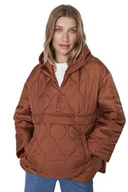 TRENDYOL Damen Jung Oversize Puffer Plain Webstoff Winterjacke Coat, Brown, L von TRENDYOL