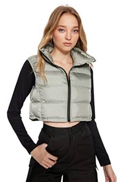 TRENDYOL Damen Lapel Collar Plain Regular Vest Sweater, Helles Khaki, L EU von TRENDYOL