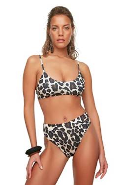 TRENDYOL Damen Leopard Patterned High Waist Six Bikini Bottoms, Multi Color, 38 EU von TRENDYOL