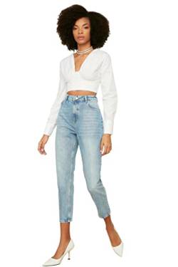 TRENDYOL Damen Light Blue High Waist Mom Jeans, Hellblau, 38 EU von TRENDYOL