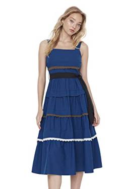 TRENDYOL Damen Midi Ruffle Hem Regular Dress Kleid, Navy Blau, s von TRENDYOL