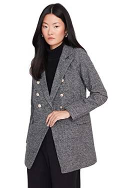 TRENDYOL Damen Modest Blazer Herringbone Webstoff Jacke Coat, Gray, 16 von TRENDYOL