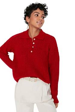 TRENDYOL Damen Normaler Pullover mit Polokragen Sweatshirt, Rot, S von TRENDYOL