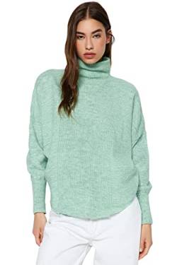 TRENDYOL Damen Oversize Basic Standing Collar Knitwear Sweater Pullover, Mint, M von TRENDYOL