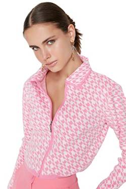 TRENDYOL Damen Pink Collar Detailed Knitwear Knitted Jacket Cardigan Sweater, Rosa, L EU von TRENDYOL
