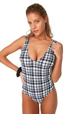 TRENDYOL Damen Plaid-badebekleidung. One Piece Swimsuit, Navy Blue, 34 EU von TRENDYOL