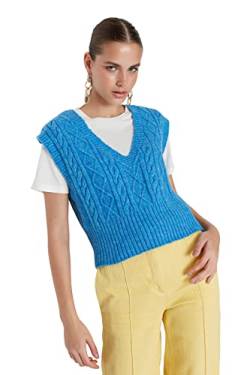 TRENDYOL Damen Pullover With V-neck, Plain, Regular Fit Sweater, Blau, S EU von TRENDYOL