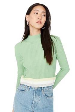 TRENDYOL Damen Pullover mit Rundhalsausschnitt, Colorblock-Schnitt Sweatshirt, Grün, S von TRENDYOL