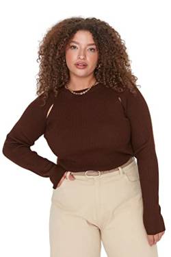 TRENDYOL Damen Pullover mit Rundhalsausschnitt, Einfarbig, Normale Passform, Übergröße Sweatshirt, Braun, 5XL EU von TRENDYOL