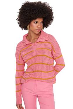 TRENDYOL Damen Pullover mit Umlegekragen, Gestreift Sweatshirt, Rose, S EU von TRENDYOL