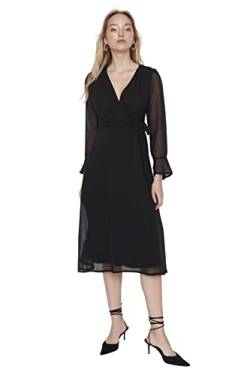 TRENDYOL Damen Regular A-Linie V-Ausschnitt Webstoff Kleid, Schwarz, 40 von TRENDYOL