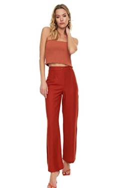 TRENDYOL Damen Ribbed Detailed Trousers Pants, Ziegelrot, 38 EU von TRENDYOL