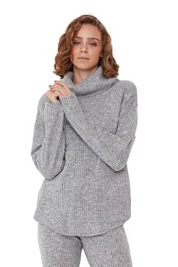 TRENDYOL Damen Rollkragenpullover, Einfarbig Sweatshirt, Grau, S von TRENDYOL