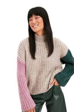 TRENDYOL Damen Rollkragenpullover Colorblock Regular Sweatshirt, Grau, L von TRENDYOL