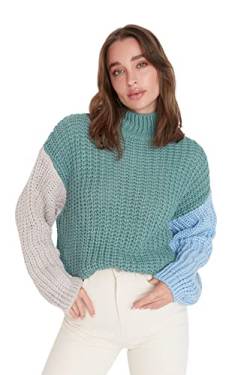 TRENDYOL Damen Rollkragenpullover Colorblock Regular Sweatshirt, Minze, L von TRENDYOL