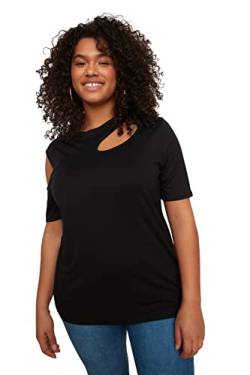 TRENDYOL Damen Rundhalsausschnitt Unifarben Regular Größen in Bluse T-Shirt, Schwarz, 3XL von TRENDYOL