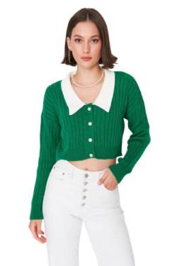 TRENDYOL Damen Strickjacke, Standardgröße Peter Pan Kragen Pullover, Grün, M von TRENDYOL