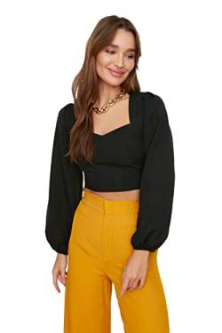 TRENDYOL Damen Trendyol Crop Bluse Blouse Westlich, Schwarz, 34 von TRENDYOL