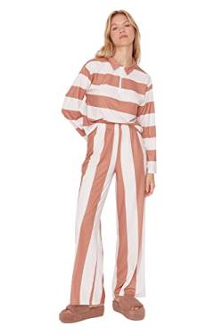 TRENDYOL Damen Trendyol Damen Gestreift Mitte Gestrickt T-shirt-hose Pyjama Pajama Set, Mehrfarbig, L EU von TRENDYOL