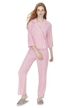 TRENDYOL Damen Trendyol Damen Gestreift Mitte Webstoff Hemd-hose Pyjama Pajama Set, Fuchsia, 38 EU von TRENDYOL