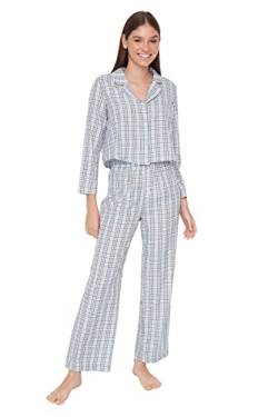 TRENDYOL Damen Trendyol Damen Gestreift Mitte Webstoff T-shirt-hose Pyjama Pajama Set, Blau, 36 EU von TRENDYOL