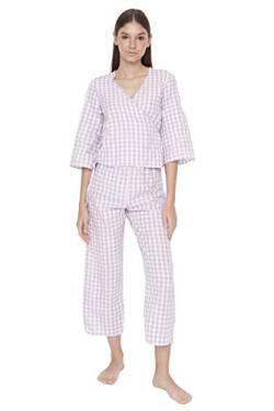 TRENDYOL Damen Trendyol Damen Gestreift Mitte Webstoff T-shirt-hose Pyjama Pajama Set, Lila, 38 EU von TRENDYOL