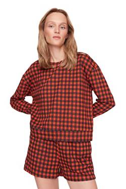 TRENDYOL Damen Trendyol Damen Kariert Mitte Webstoff T-shirt-shorts Pyjama Pajama Set, Bordeaux, XL EU von TRENDYOL