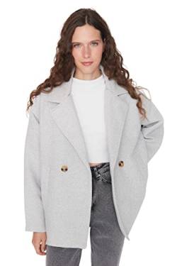 TRENDYOL Damen Trendyol Damen Oversize Straight Herringbone Webstoff Mantel Coat, Beige, 42 EU von TRENDYOL