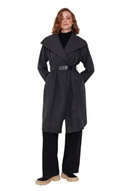 TRENDYOL Damen Trendyol Damen Oversize Zweireihig Plain Webstoff Mantel Coat, Anthrazit, 36 EU von TRENDYOL