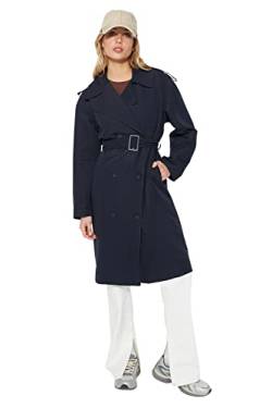 TRENDYOL Damen Trendyol Damen Oversize Zweireihig Plain Webstoff Trenchcoat Coat, Marineblau, 42 EU von TRENDYOL