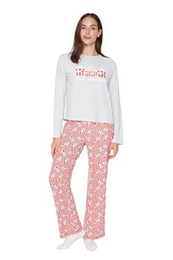 TRENDYOL Damen Trendyol Damen Pyjama-set mit Slogan Pyjamaset, Mehrfarbig, L EU von TRENDYOL