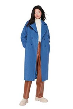 TRENDYOL Damen Trendyol Damen Regular Basic Plain Webstoff Mantel Coat, Berliner Blau, 36 EU von TRENDYOL
