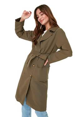TRENDYOL Damen Trendyol Damen Regular Basic Plain Webstoff Trenchcoat Coat, Dunkles Khaki, 34 EU von TRENDYOL