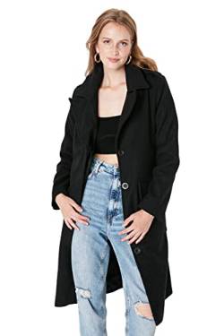 TRENDYOL Damen Trendyol Damen Regular Bikerjacken Plain Webstoff Mantel Coat, Schwarz, 34 EU von TRENDYOL