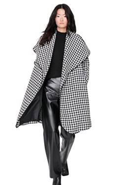 TRENDYOL Damen Trendyol Damen Regular Morgenmantel Houndstooth Pattern Webstoff Mantel Coat, Schwarz/Weiß, 36 EU von TRENDYOL